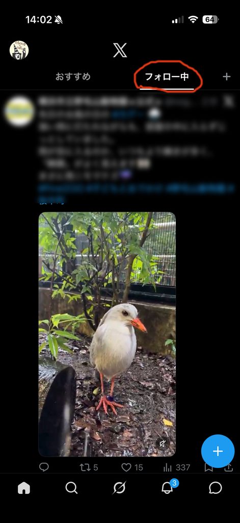 Xでタイムラインを『フォロー中』に切り替える