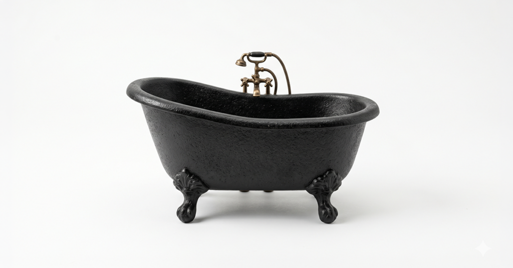 あずみけいし短編集。『バスルーム』のイメージ画像。南部鉄器製の猫脚バスタブの画像